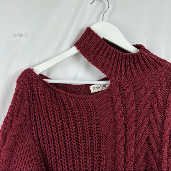 Peach Love California | Burgundy knit off the shoulder sweater relaxed fit small - Picture 4 of 7